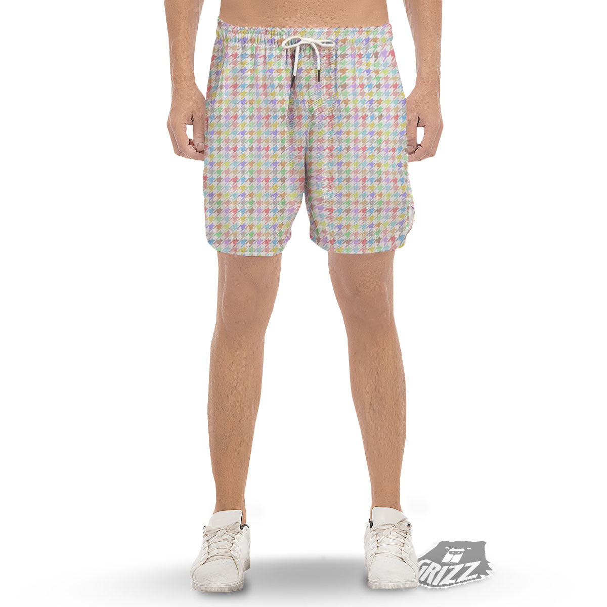 Houndstooth Colorful Print Men's Gym Shorts-grizzshop
