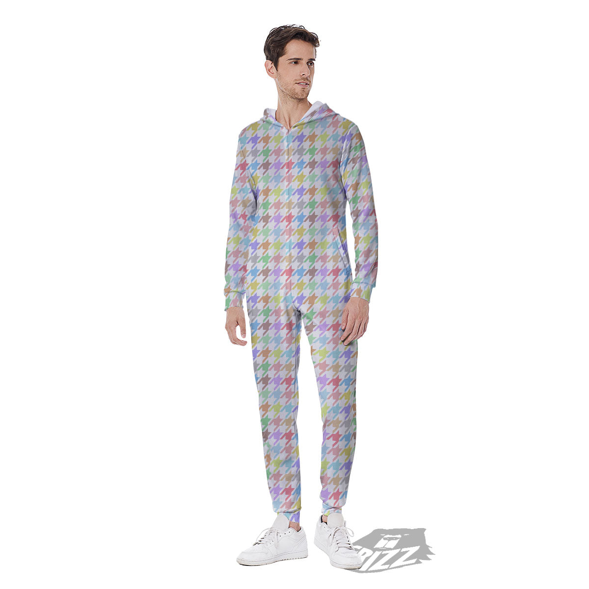 Houndstooth Colorful Print Men's Jumpsuit-grizzshop