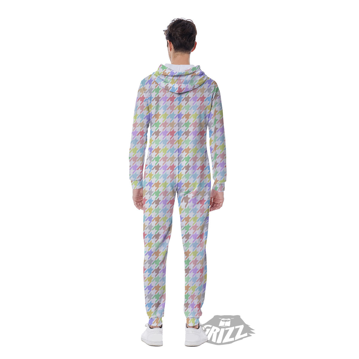 Houndstooth Colorful Print Men's Jumpsuit-grizzshop