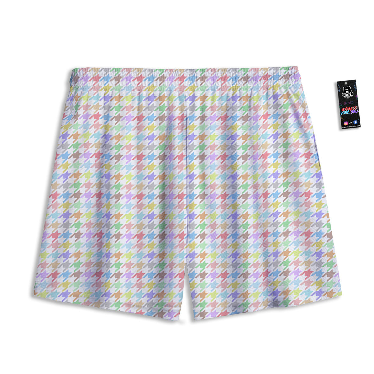 Grey Prince Of Wales Check Print Mesh Shorts