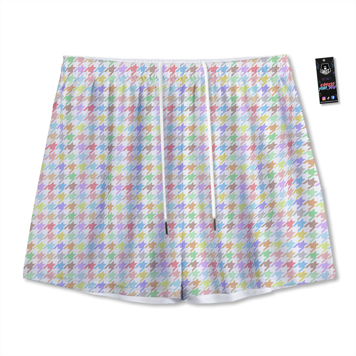 Grey Prince Of Wales Check Print Mesh Shorts
