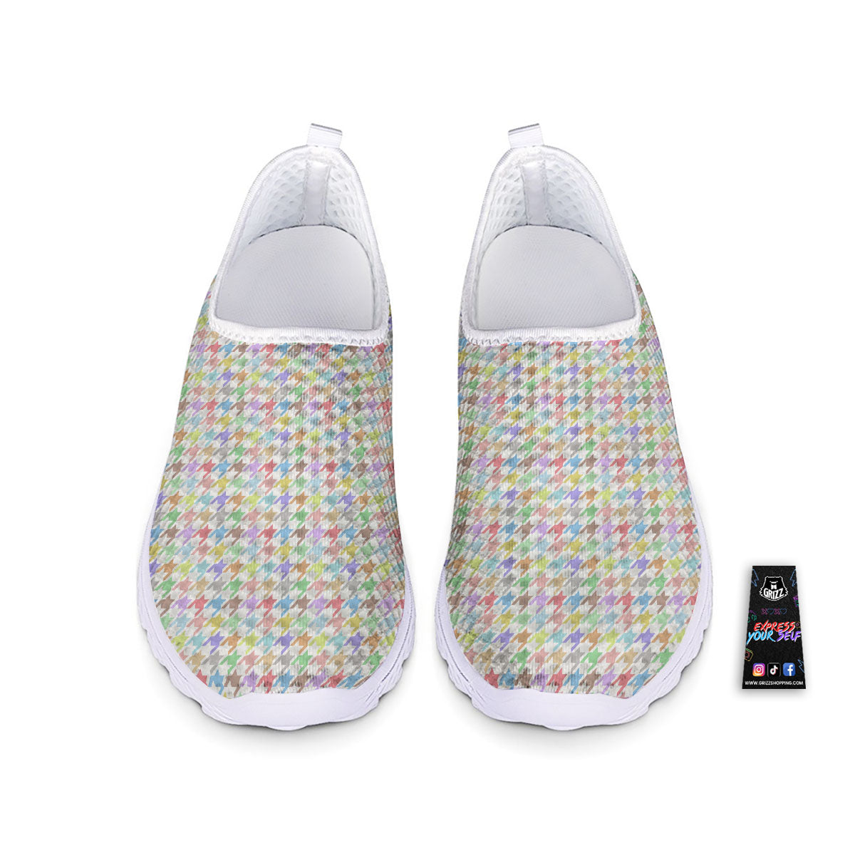 Houndstooth Colorful Print Nurse Shoes-grizzshop