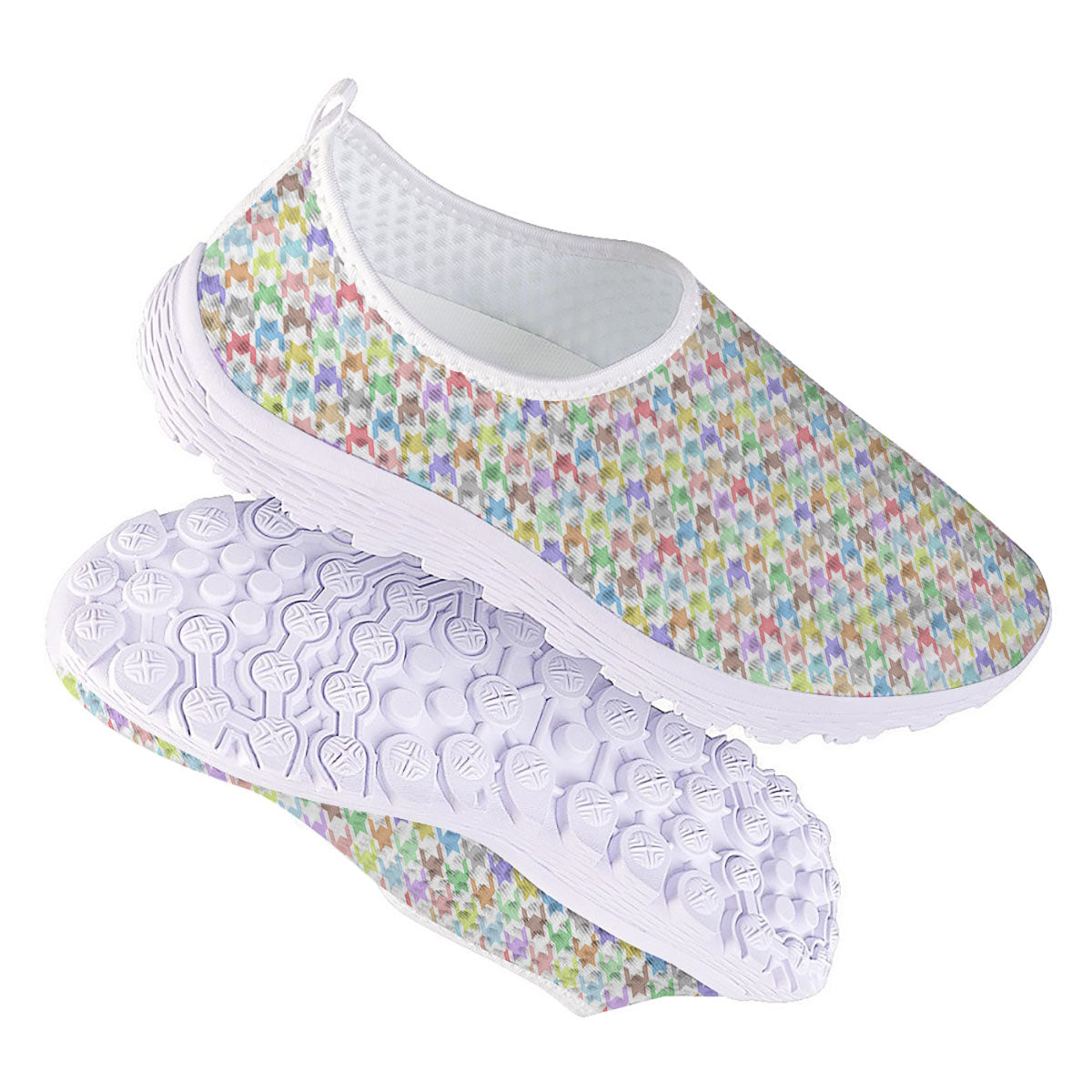 Houndstooth Colorful Print Nurse Shoes-grizzshop