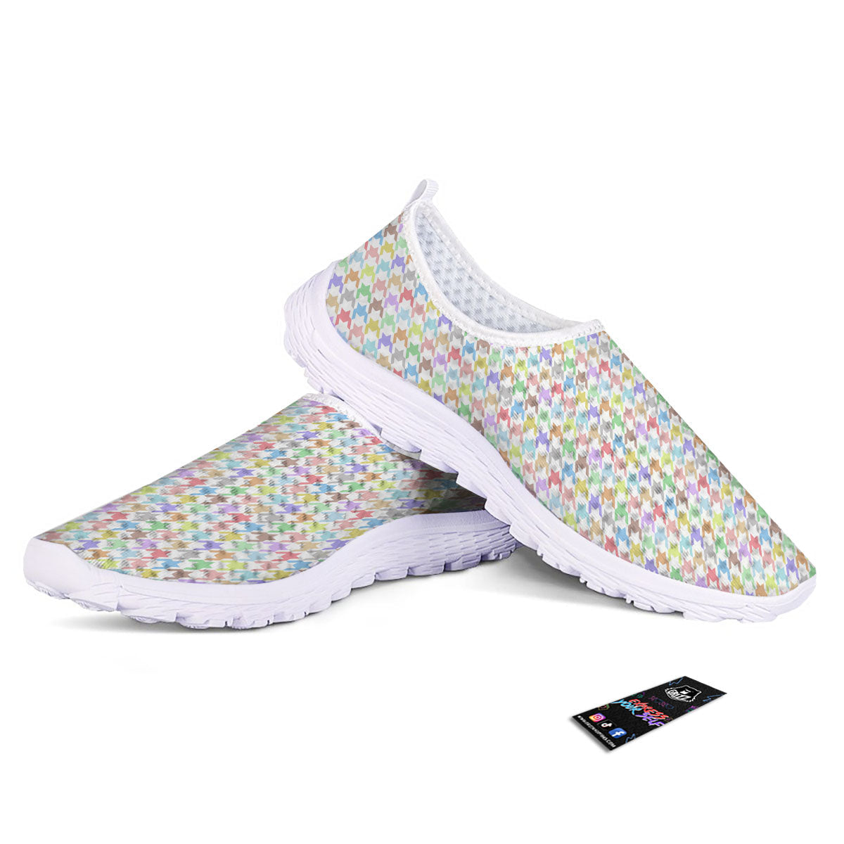 Houndstooth Colorful Print Nurse Shoes-grizzshop