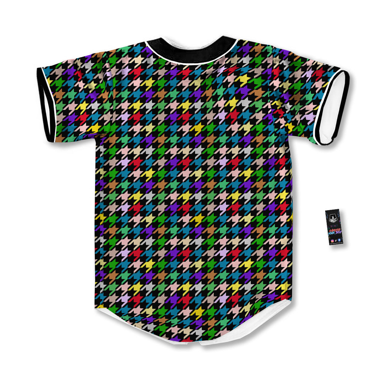 Houndstooth Colorful Print Pattern Baseball Jersey-grizzshop