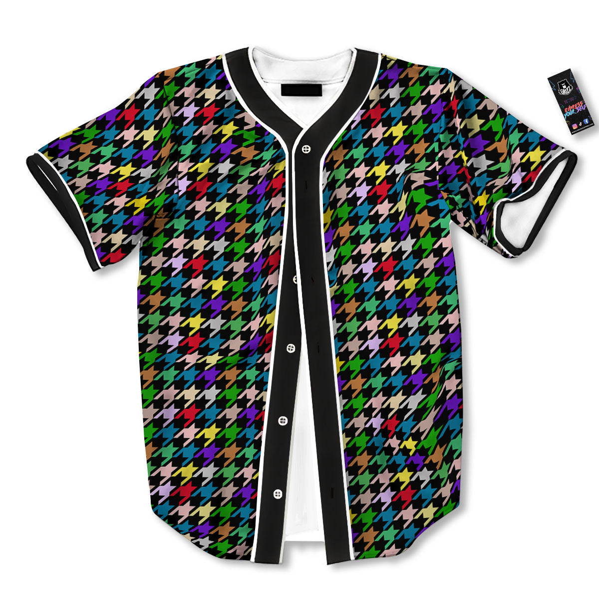 Houndstooth Colorful Print Pattern Baseball Jersey-grizzshop