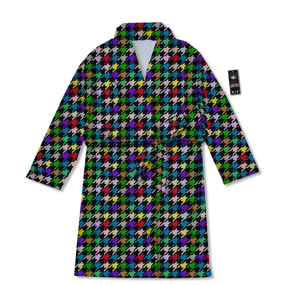 Houndstooth Colorful Print Pattern Bathrobe-grizzshop