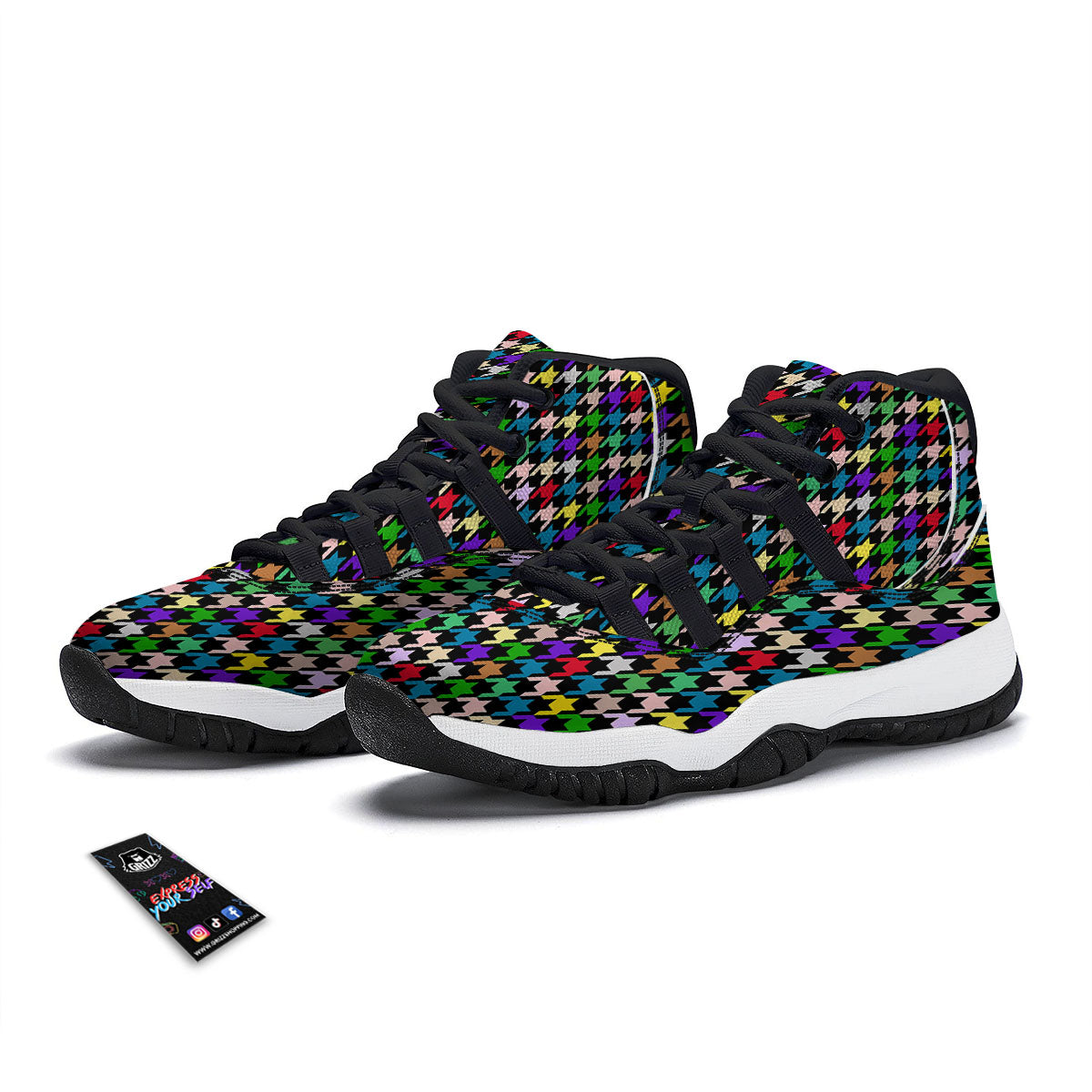 Houndstooth Colorful Print Pattern Black Bball Shoes-grizzshop