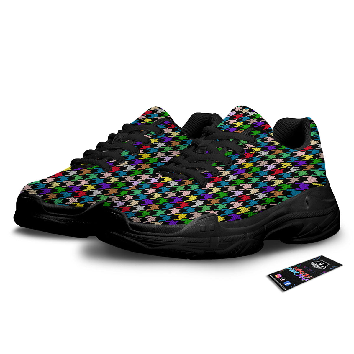 Houndstooth Colorful Print Pattern Black Chunky Shoes-grizzshop