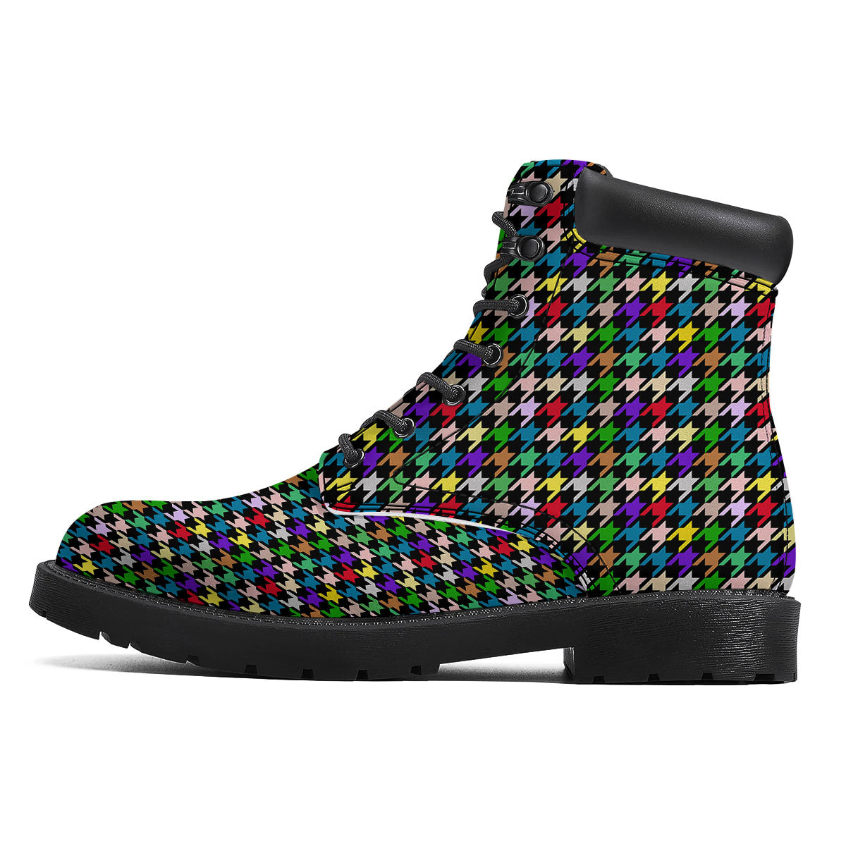 Houndstooth Colorful Print Pattern Boots-grizzshop