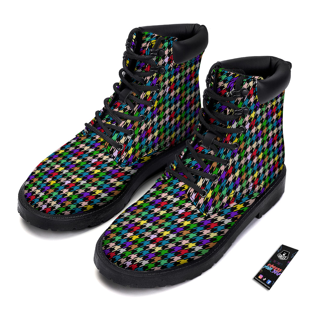 Houndstooth Colorful Print Pattern Boots-grizzshop
