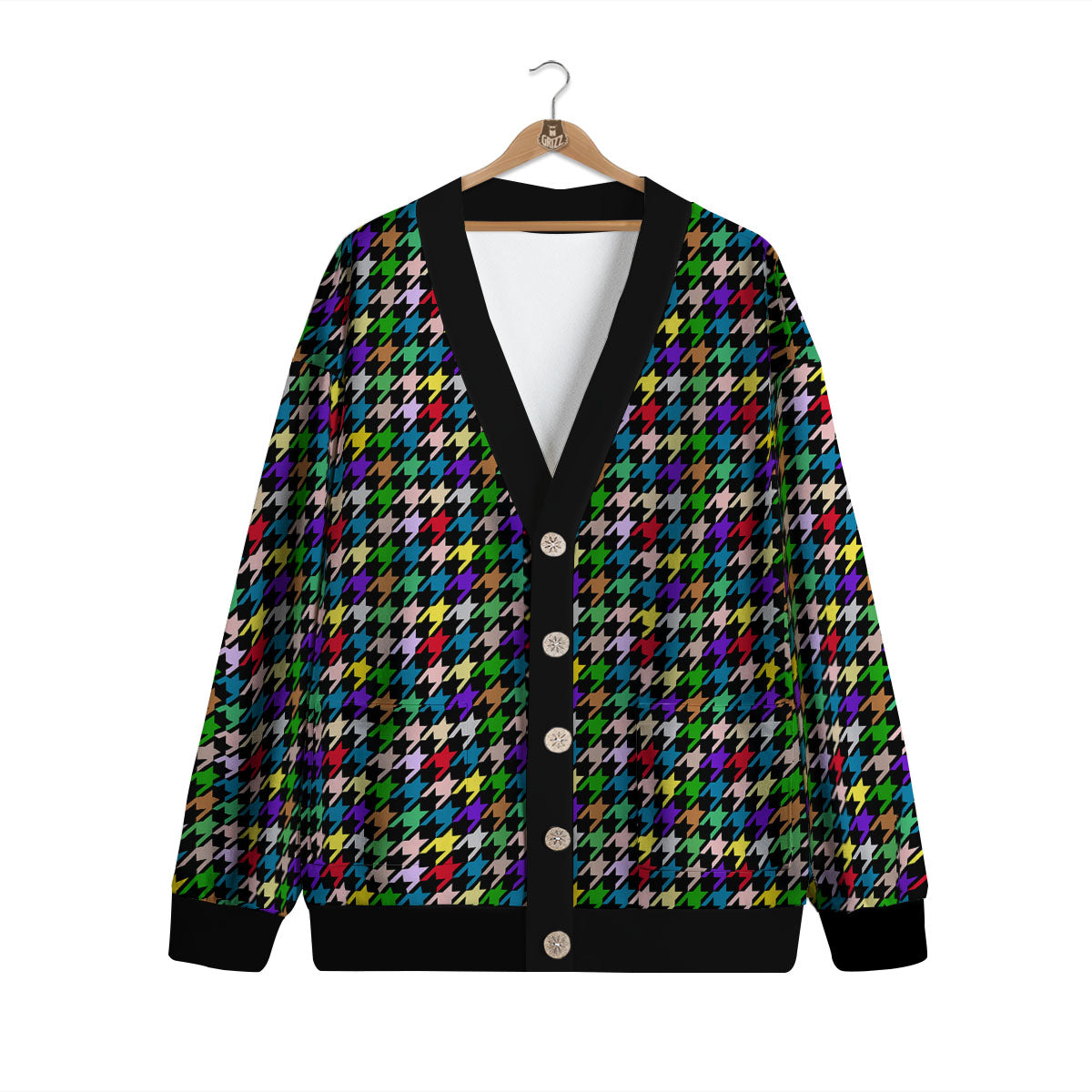Houndstooth Colorful Print Pattern Cardigan-grizzshop