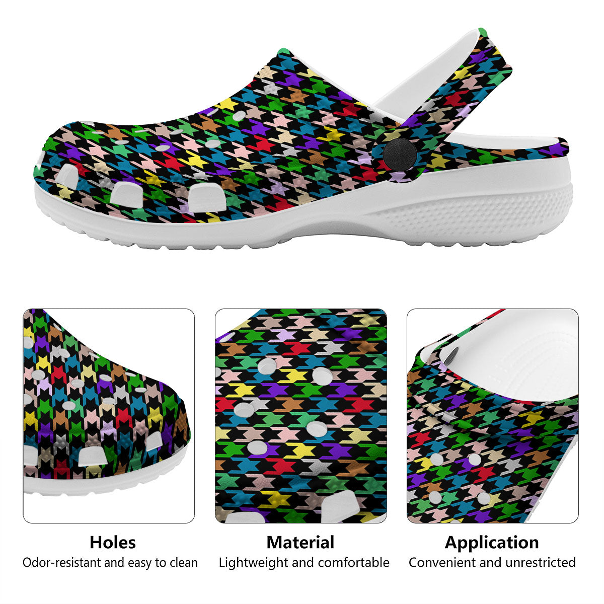 Houndstooth Colorful Print Pattern Clog-grizzshop