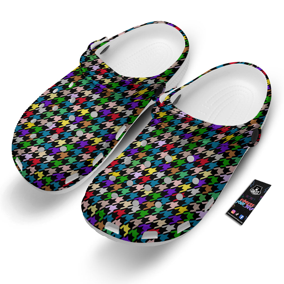 Houndstooth Colorful Print Pattern Clog-grizzshop