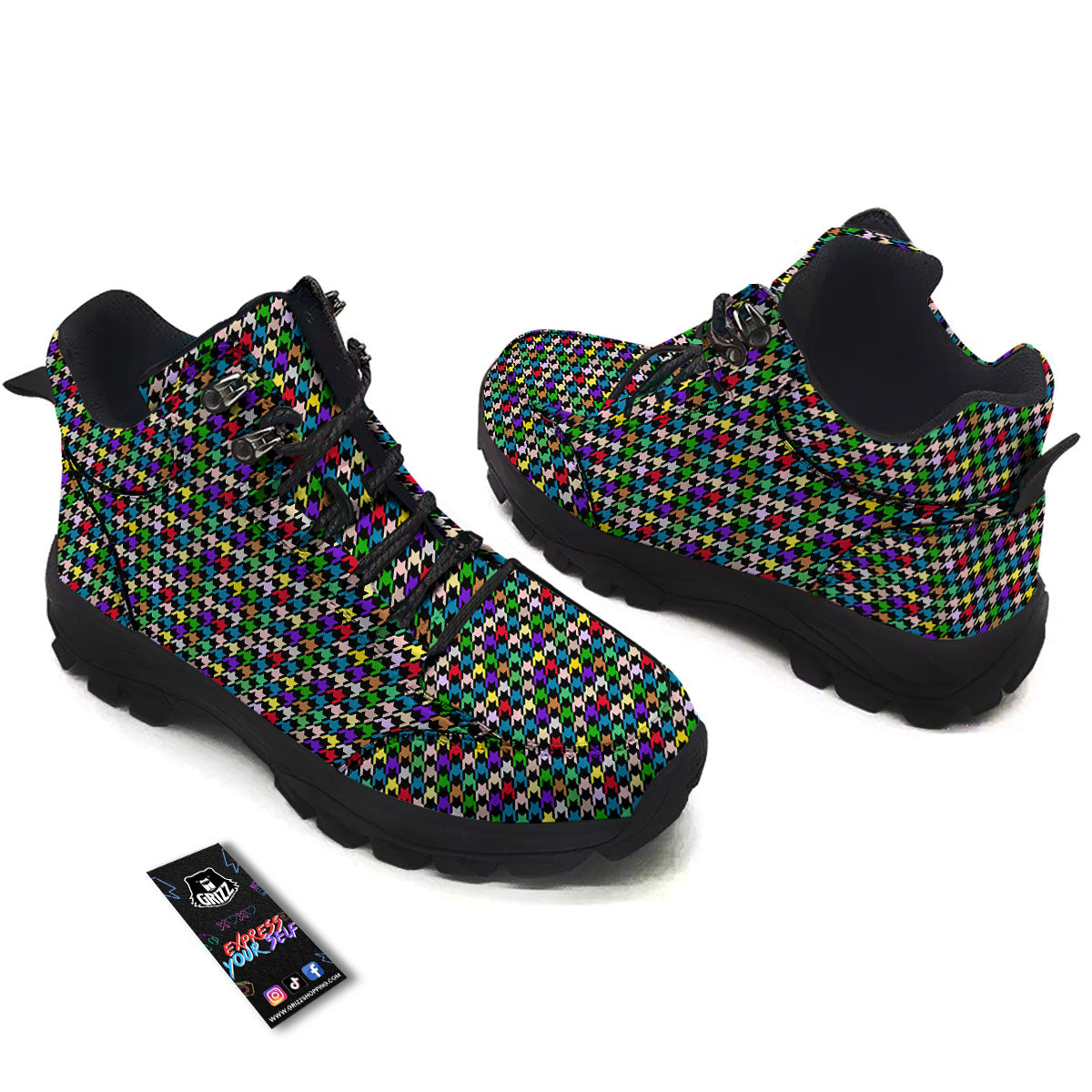Houndstooth Colorful Print Pattern Hiking Shoes-grizzshop