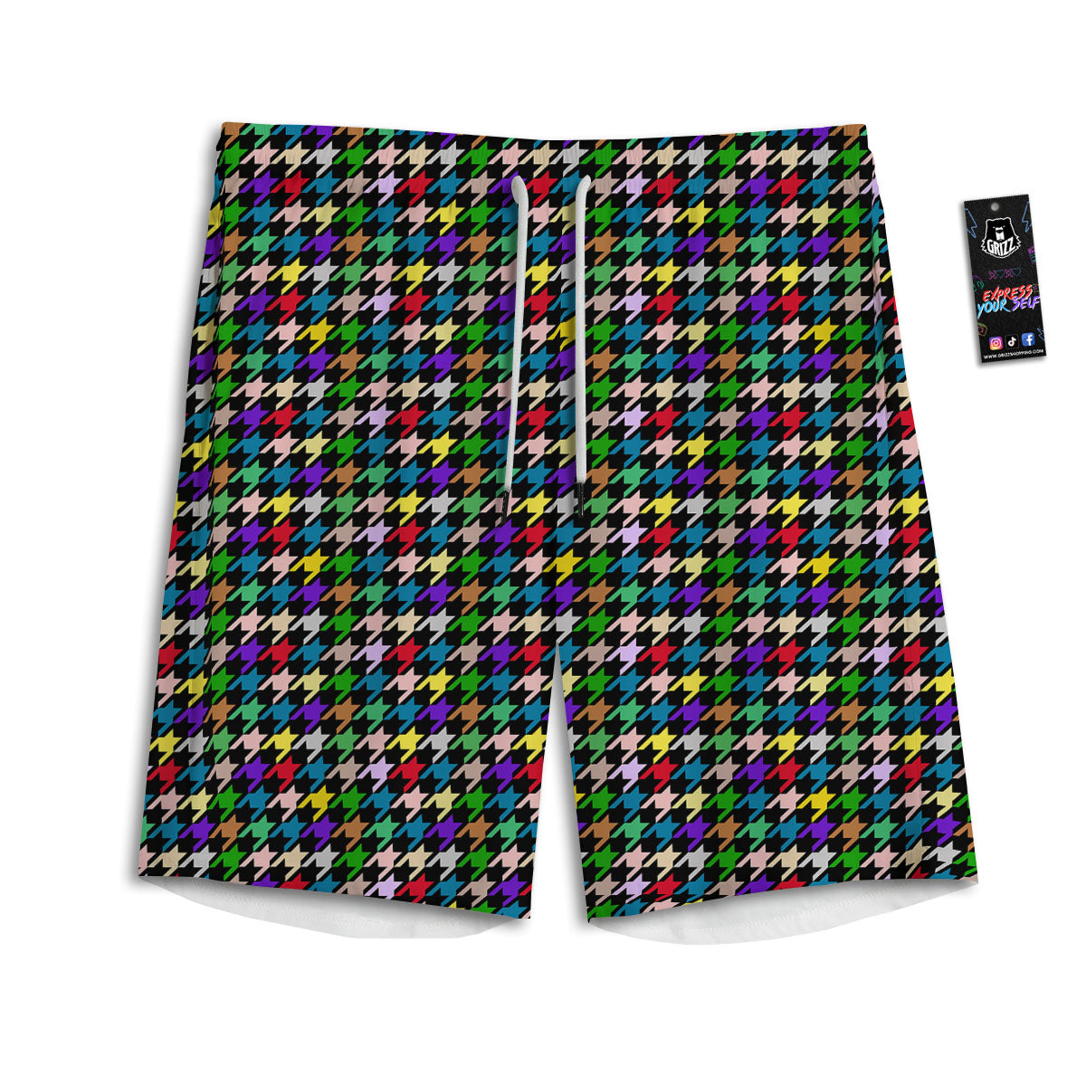 Houndstooth Colorful Print Pattern Men's Athletic Shorts
