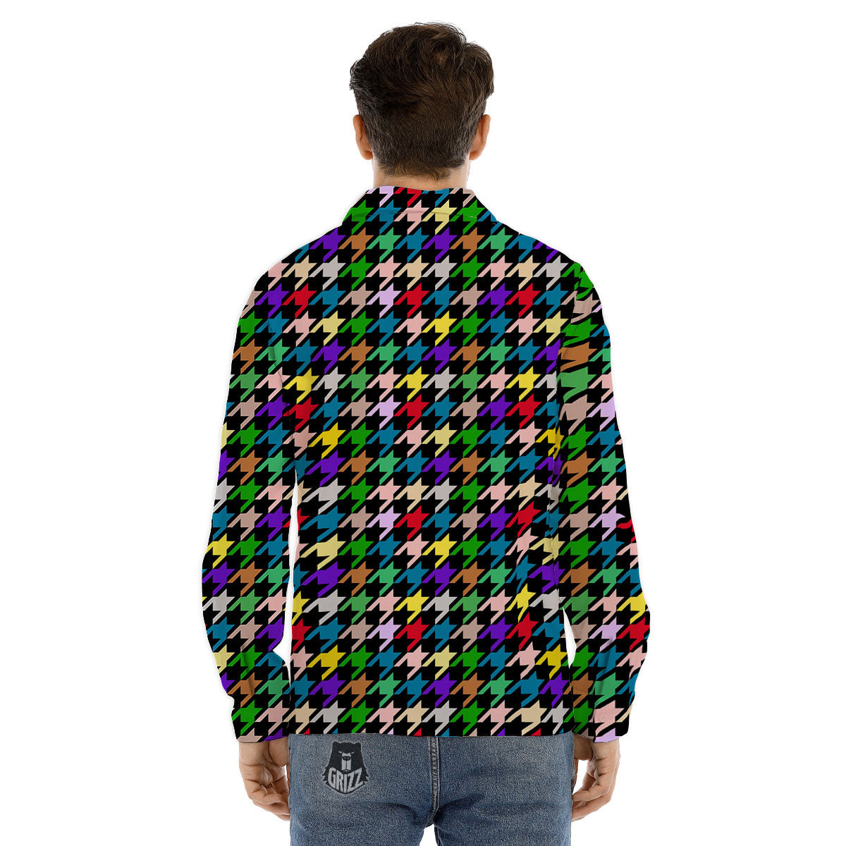 Houndstooth Colorful Print Pattern Men's Dress Shirts-grizzshop