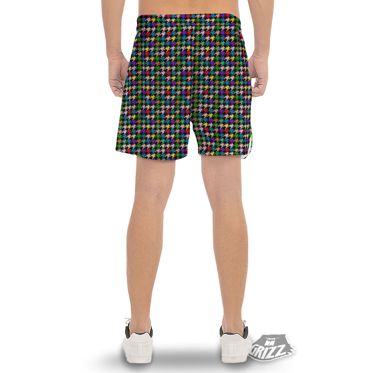 Houndstooth Colorful Print Pattern Men's Gym Shorts-grizzshop