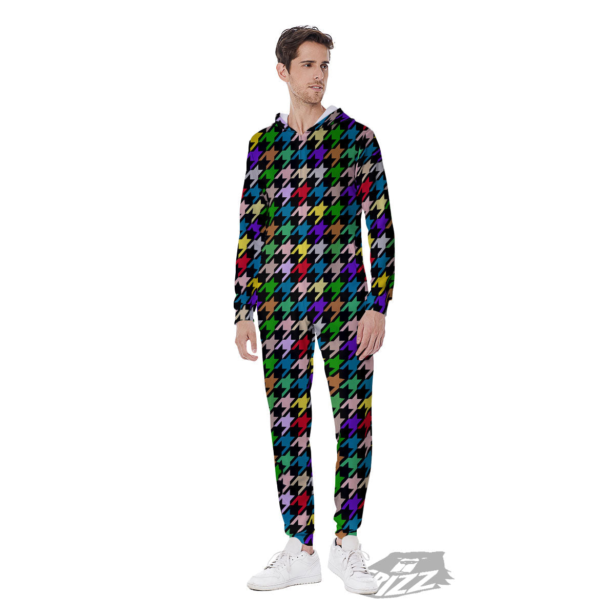 Houndstooth Colorful Print Pattern Men's Jumpsuit-grizzshop
