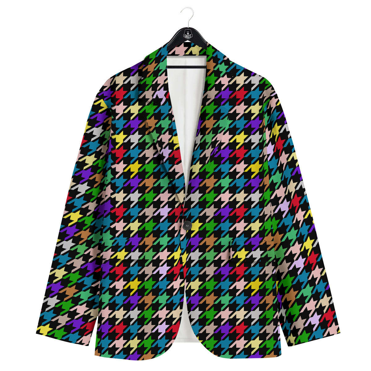 Houndstooth Colorful Print Pattern Men's Sport Coat-grizzshop