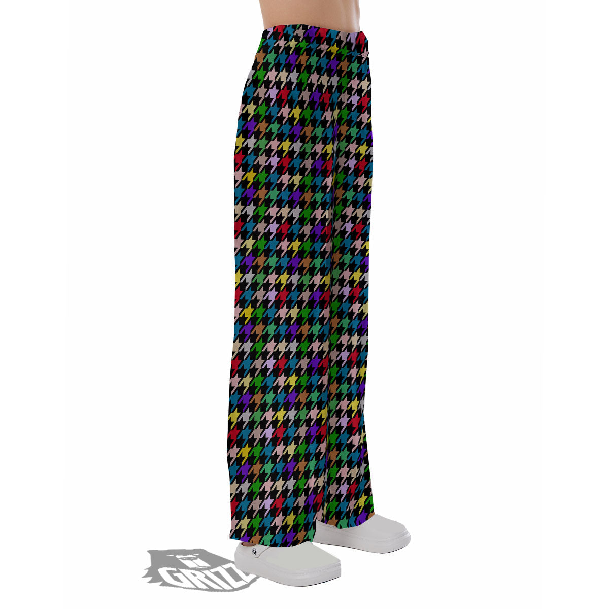 Houndstooth Colorful Print Pattern Pajama Pants-grizzshop