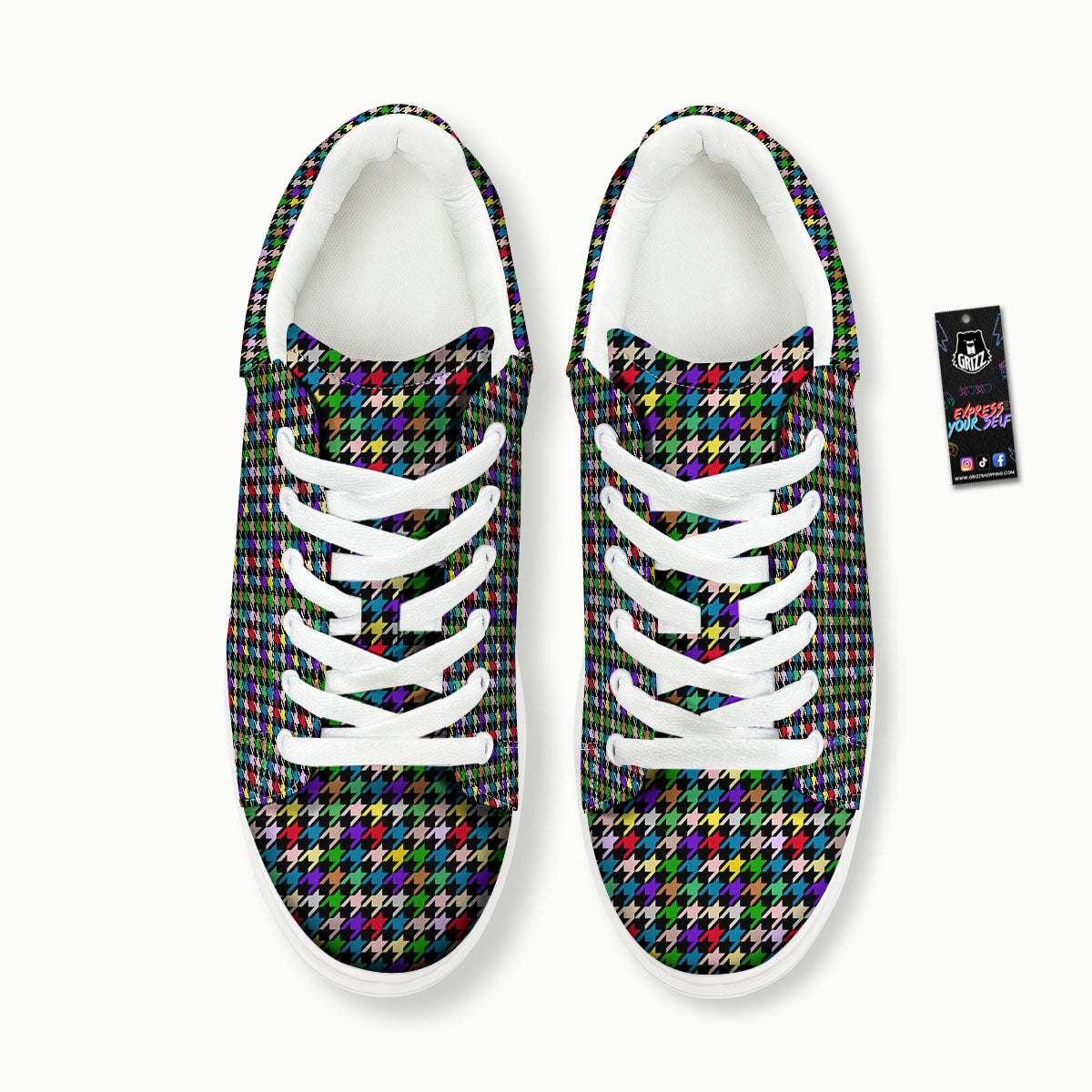 Houndstooth Colorful Print Pattern Platform Shoes-grizzshop