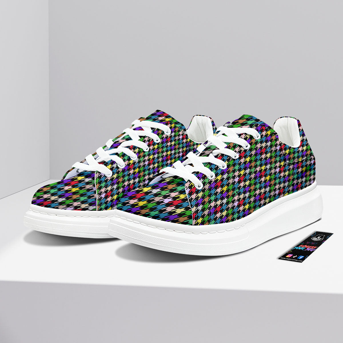 Houndstooth Colorful Print Pattern Platform Shoes-grizzshop