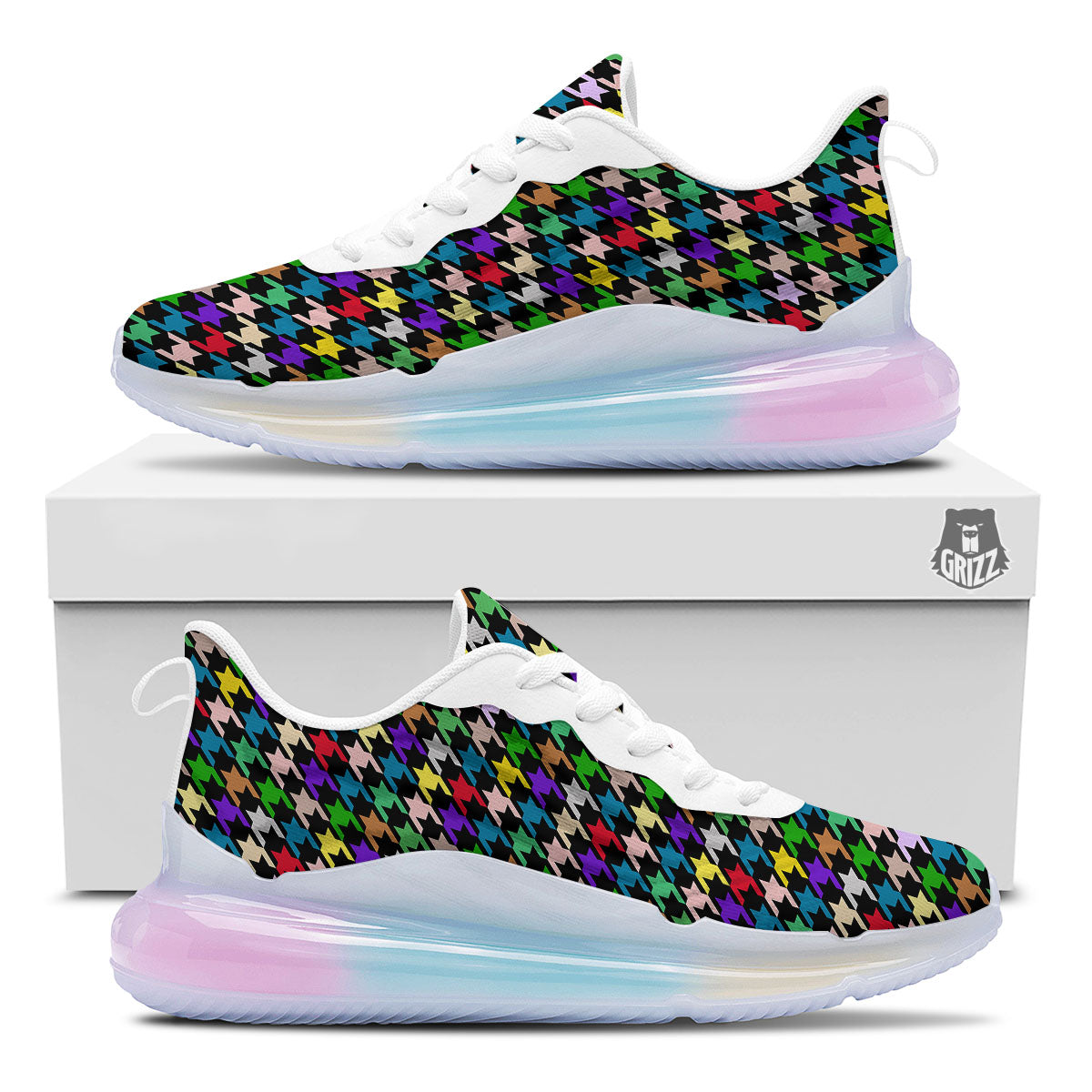 Houndstooth Colorful Print Pattern Running Sneakers-grizzshop