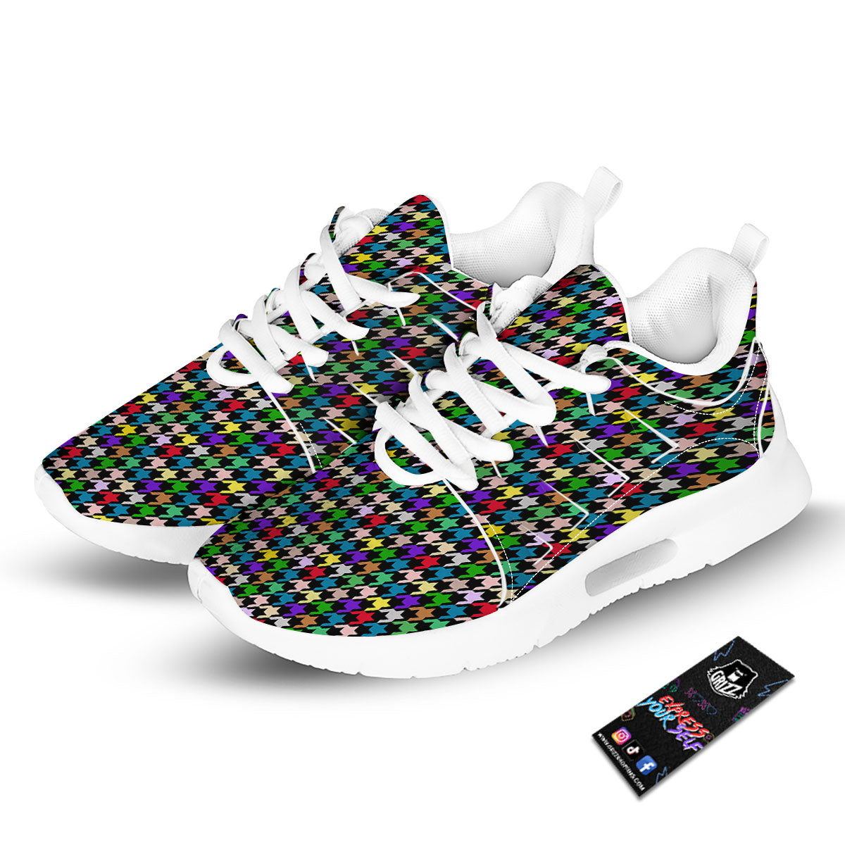 Houndstooth Colorful Print Pattern Tennis Shoes-grizzshop