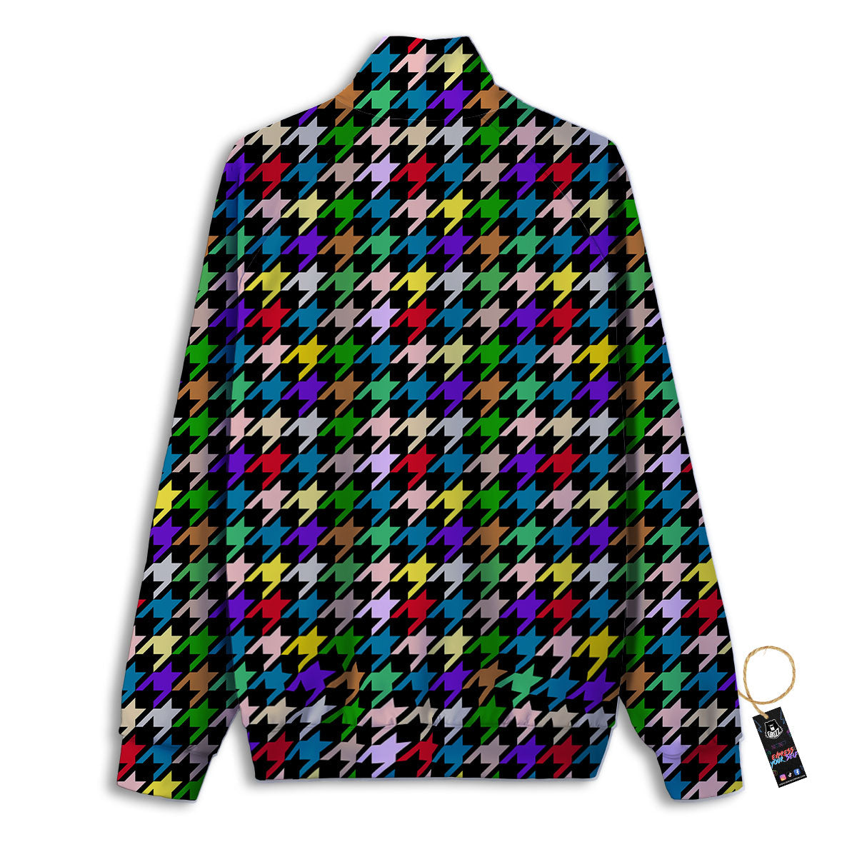 Houndstooth Colorful Print Pattern Track Jacket-grizzshop