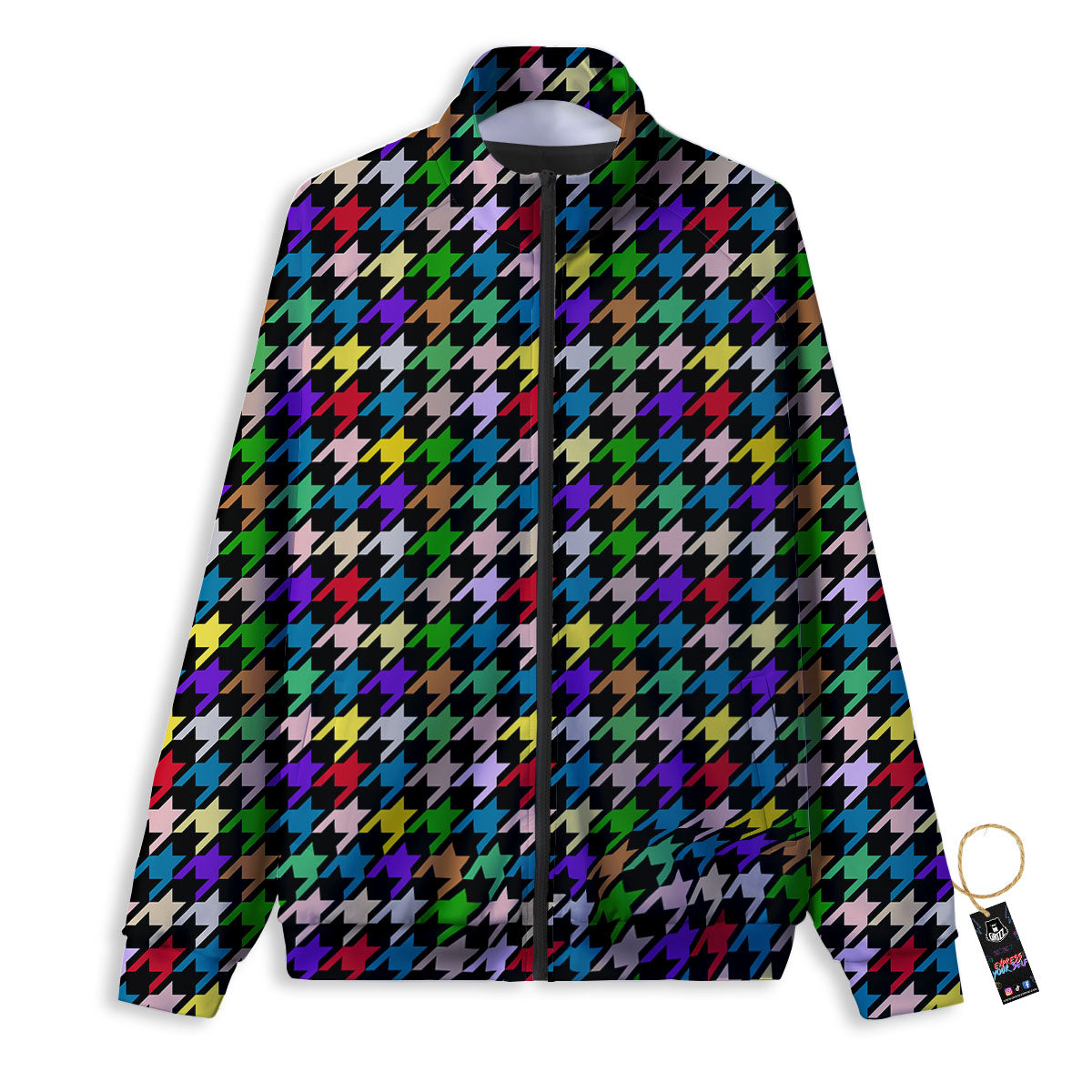 Houndstooth Colorful Print Pattern Track Jacket-grizzshop