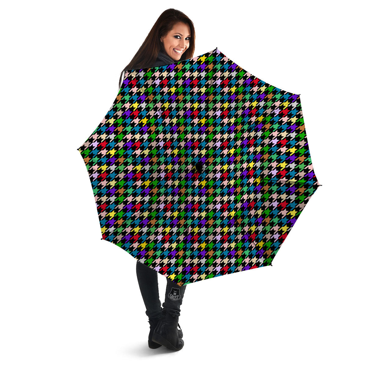 Houndstooth Colorful Print Pattern Umbrella-grizzshop