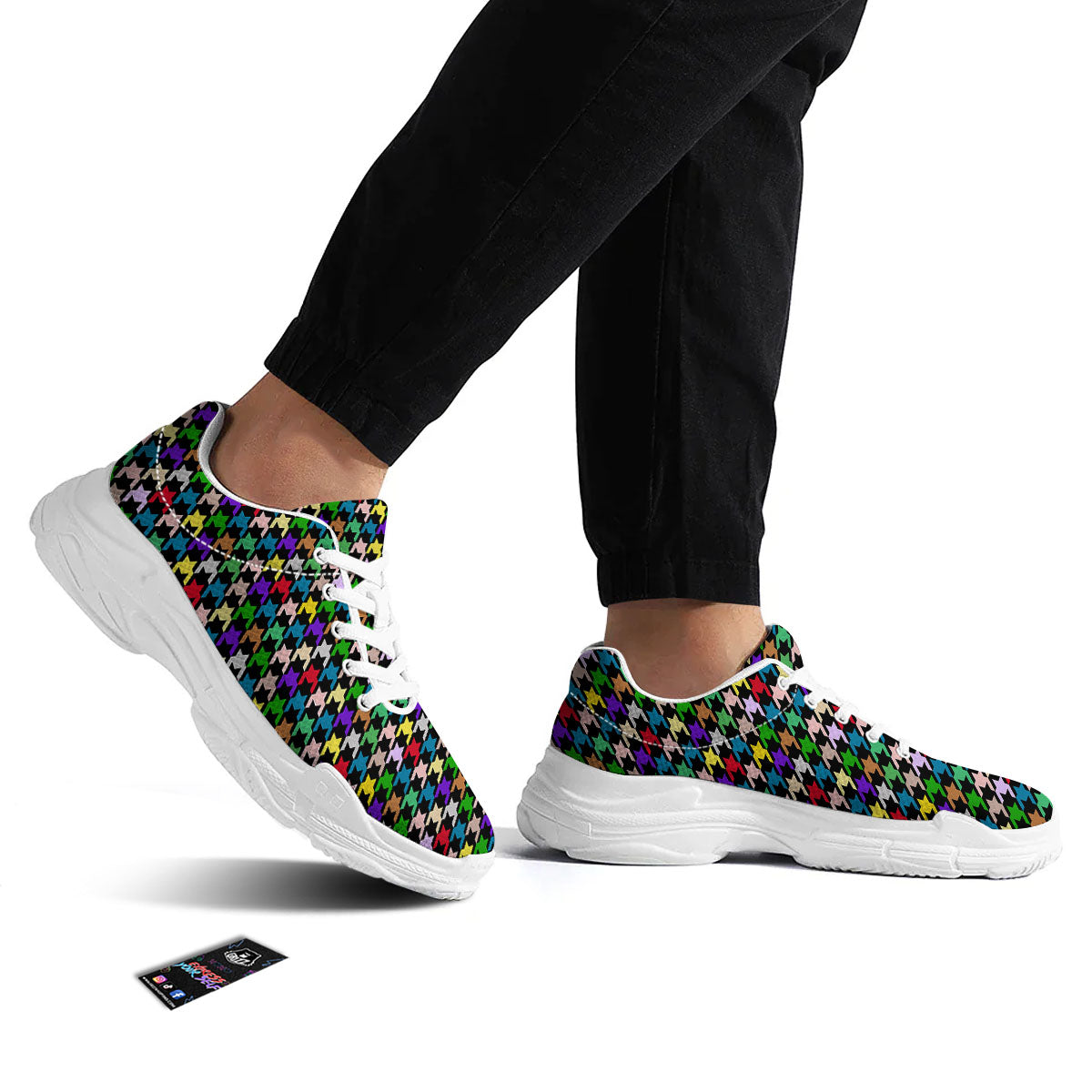 Houndstooth Colorful Print Pattern White Chunky Shoes-grizzshop