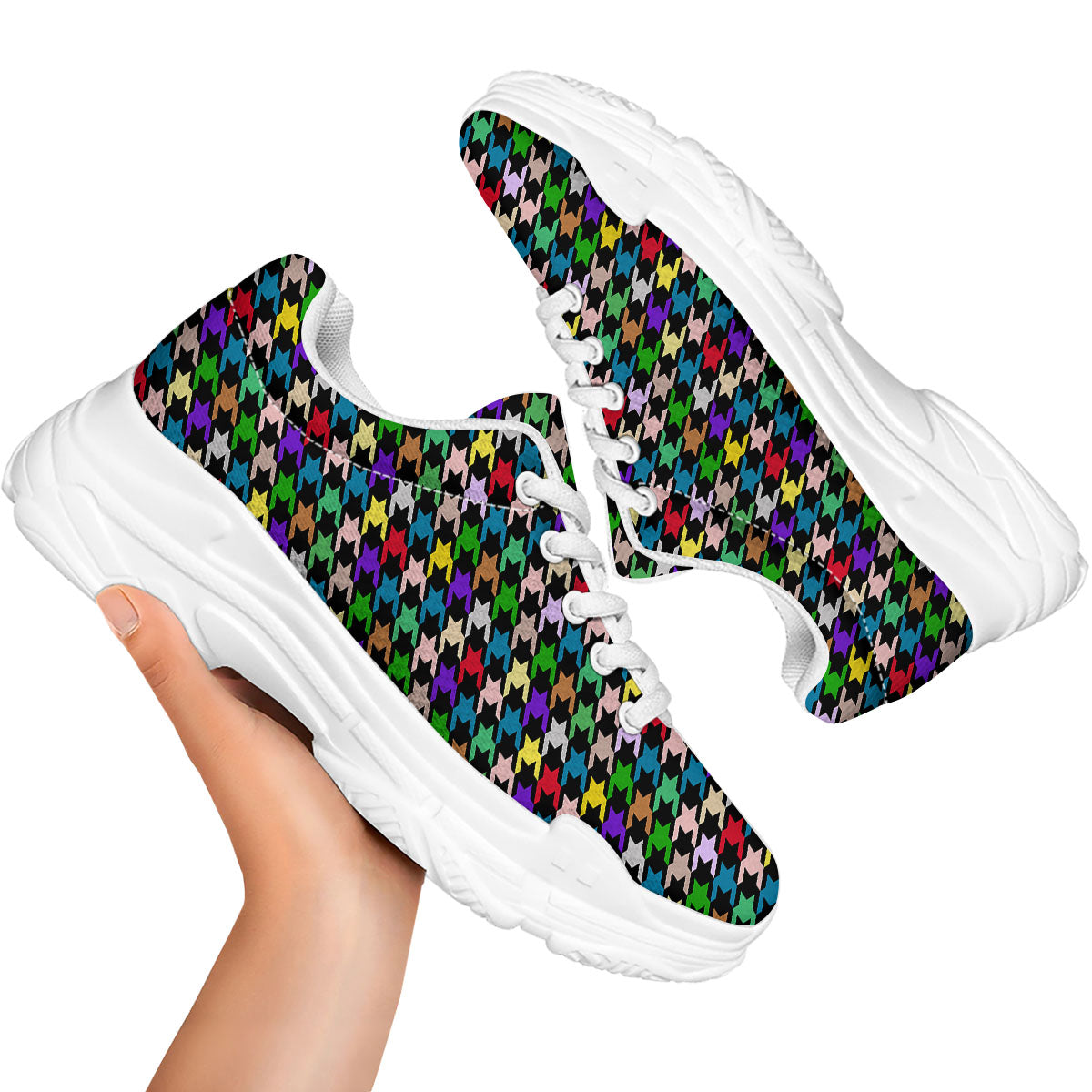 Houndstooth Colorful Print Pattern White Chunky Shoes-grizzshop