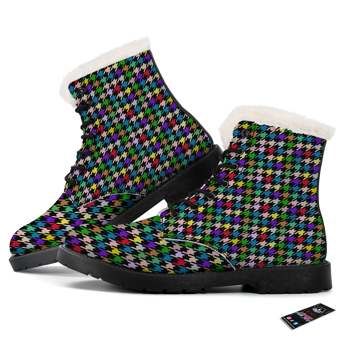 Houndstooth Colorful Print Pattern Winter Boots-grizzshop