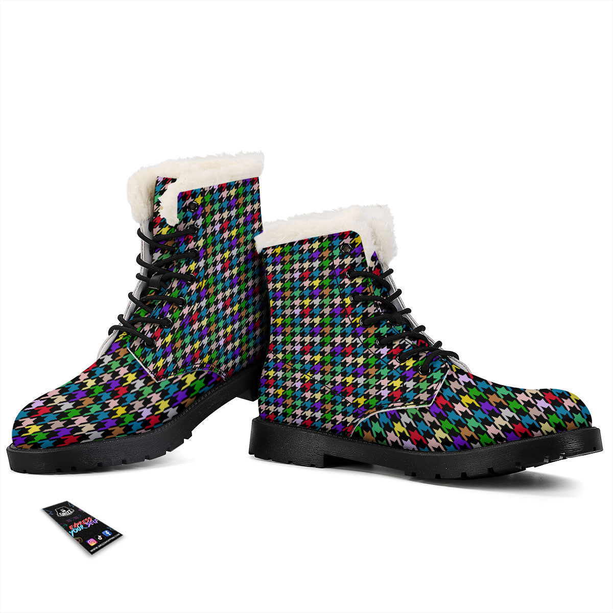 Houndstooth Colorful Print Pattern Winter Boots-grizzshop