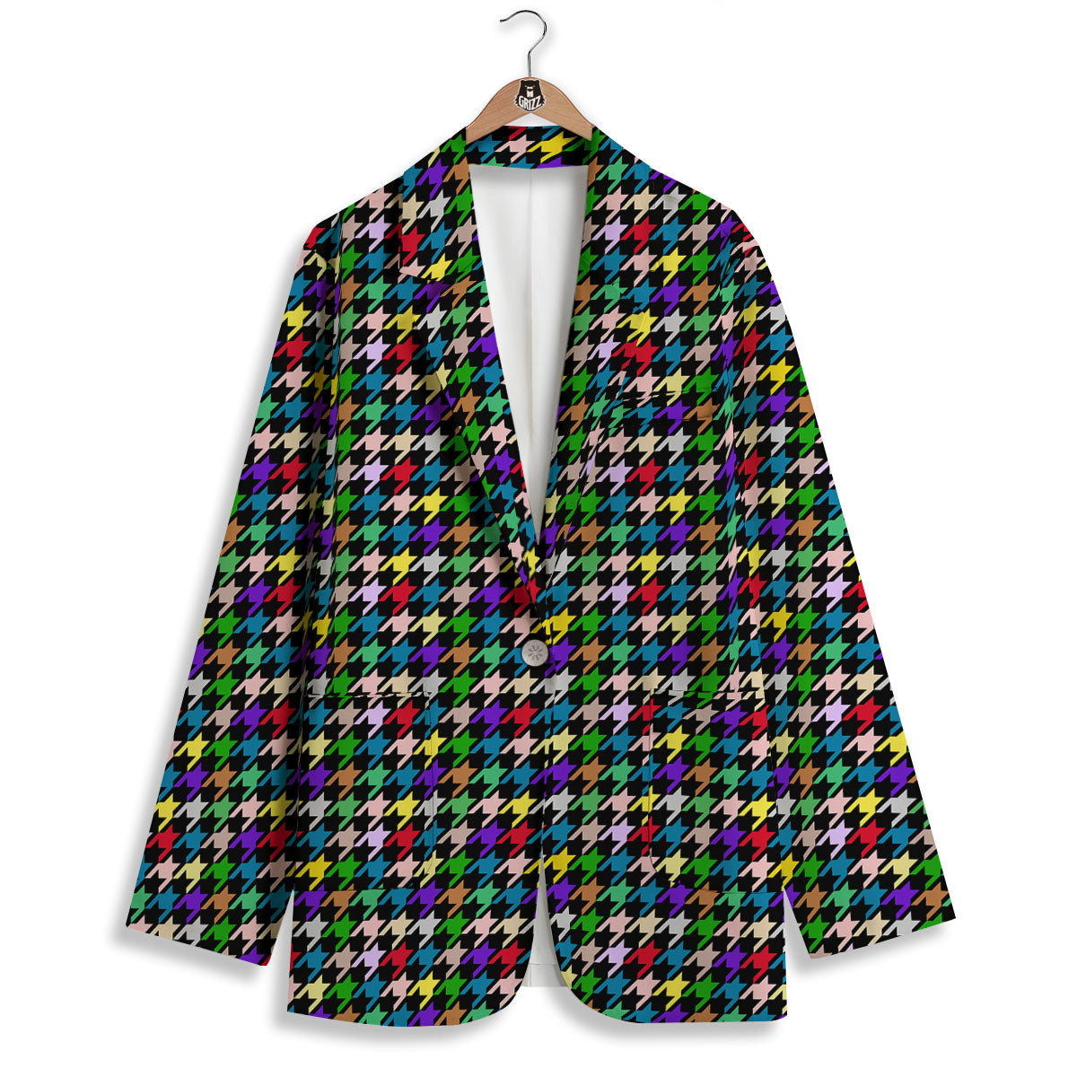 Houndstooth Colorful Print Pattern Women's Blazer-grizzshop