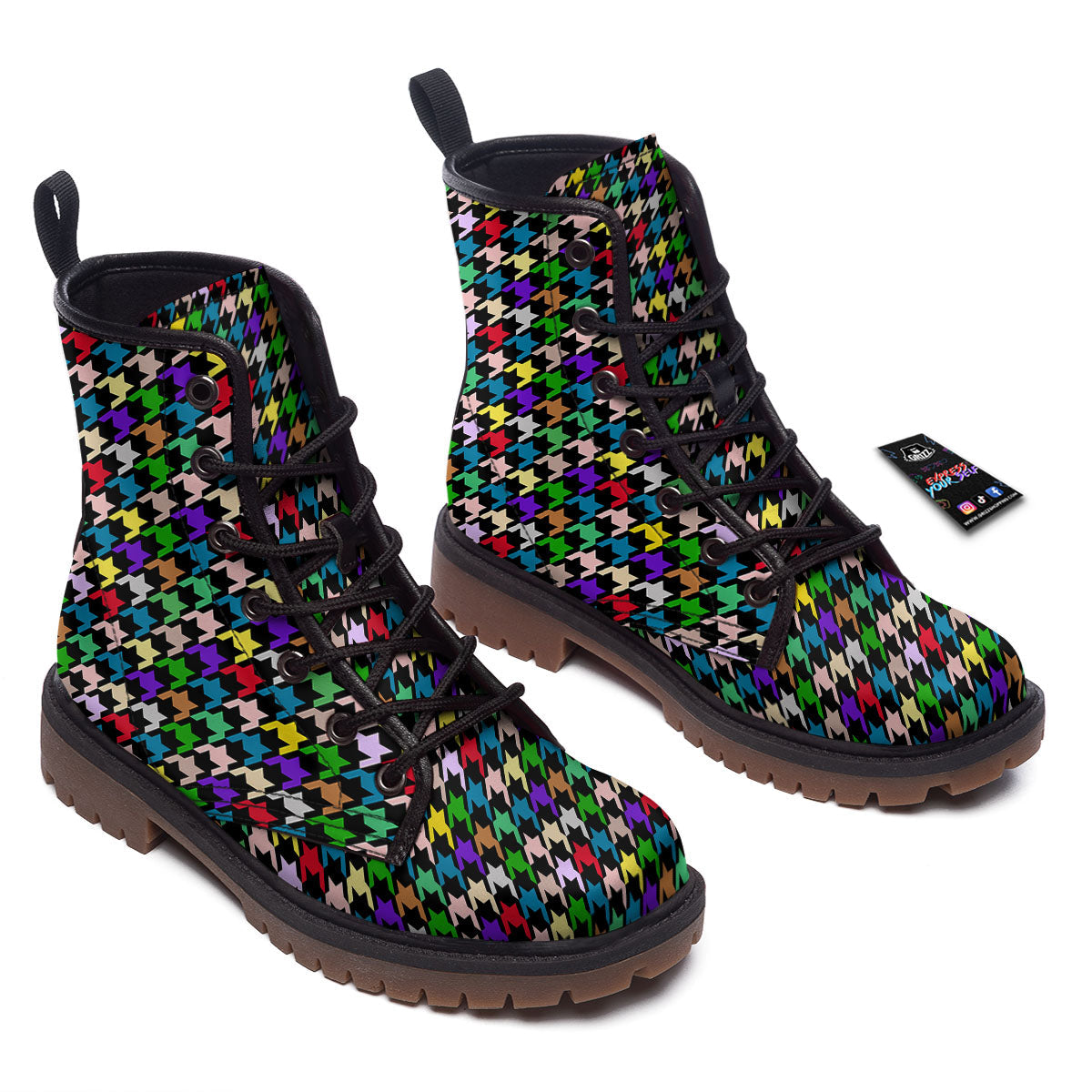 Houndstooth Colorful Print Pattern Work Boots-grizzshop
