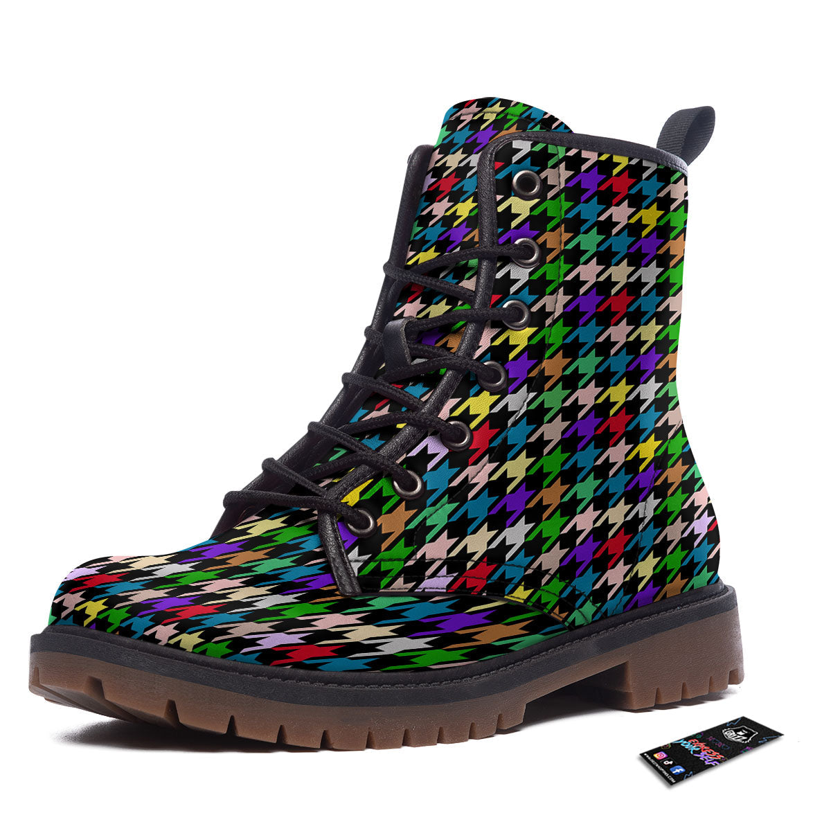 Houndstooth Colorful Print Pattern Work Boots-grizzshop