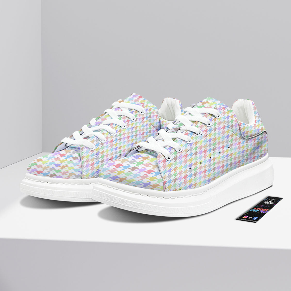 Houndstooth Colorful Print Platform Shoes-grizzshop