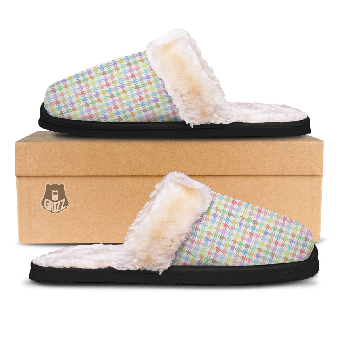 Houndstooth Colorful Print Slippers-grizzshop