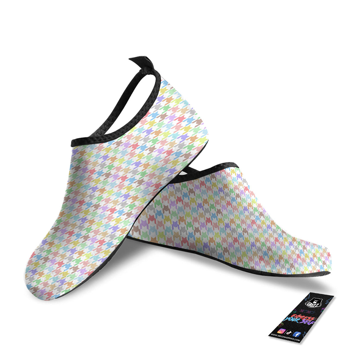 Houndstooth Colorful Print Water Shoes-grizzshop