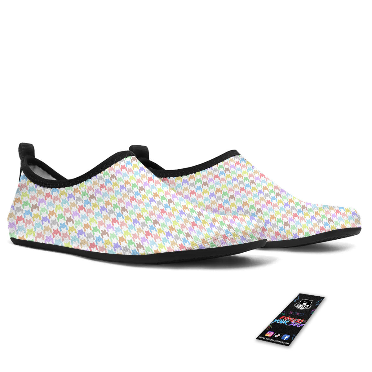 Houndstooth Colorful Print Water Shoes-grizzshop