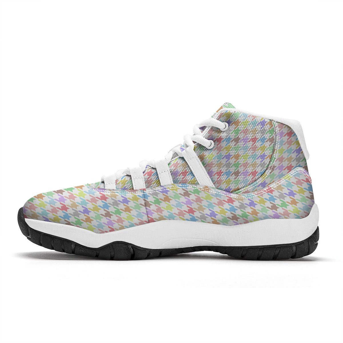Houndstooth Colorful Print White Bball Shoes-grizzshop