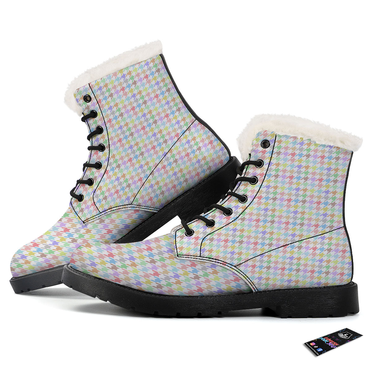 Houndstooth Colorful Print Winter Boots-grizzshop