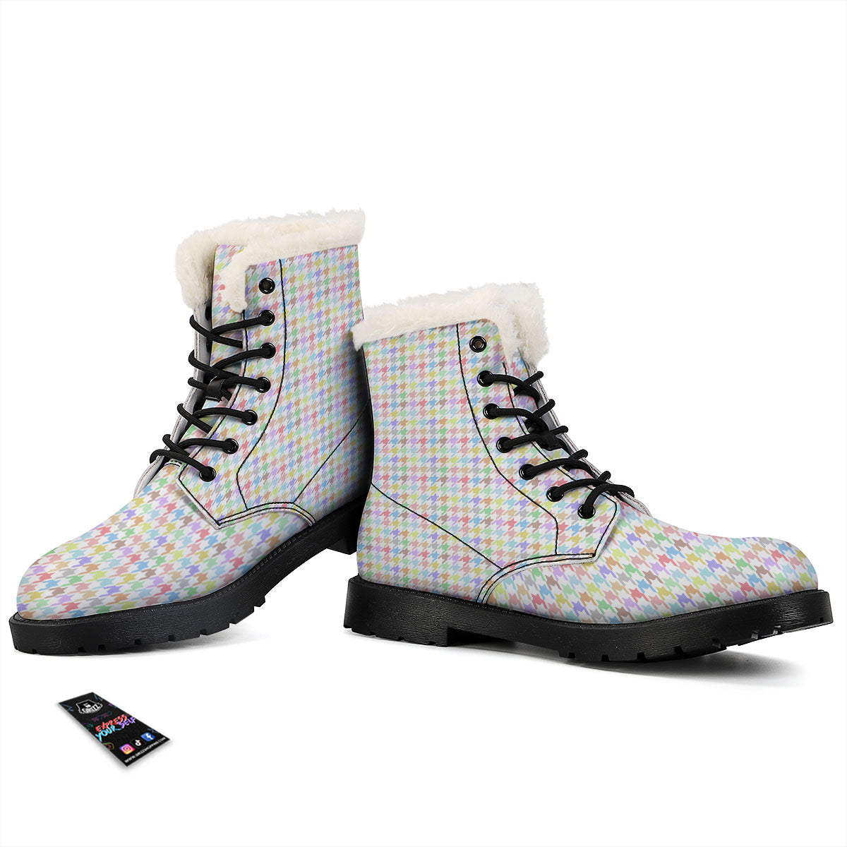 Houndstooth Colorful Print Winter Boots-grizzshop