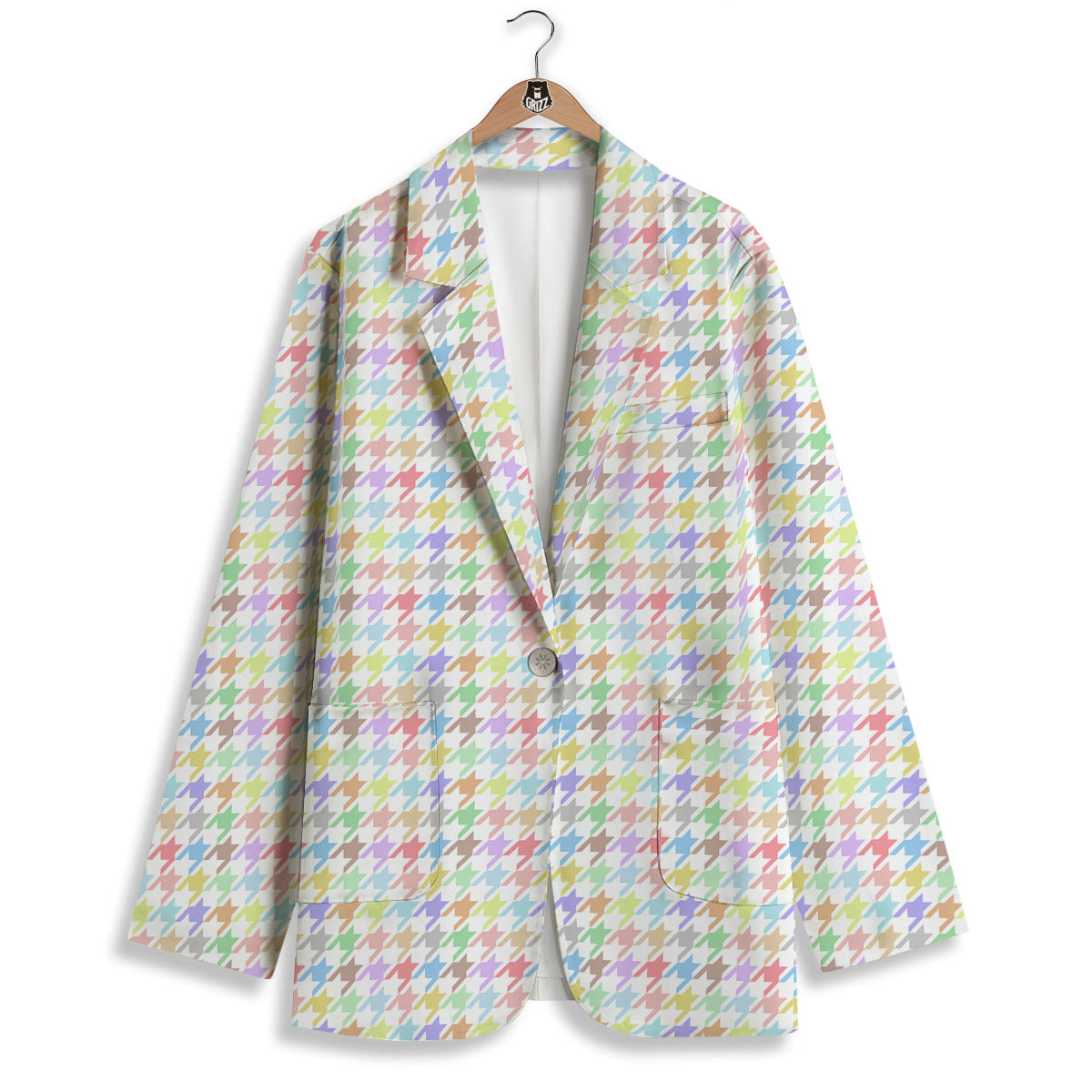 Houndstooth Colorful Print Women's Blazer-grizzshop