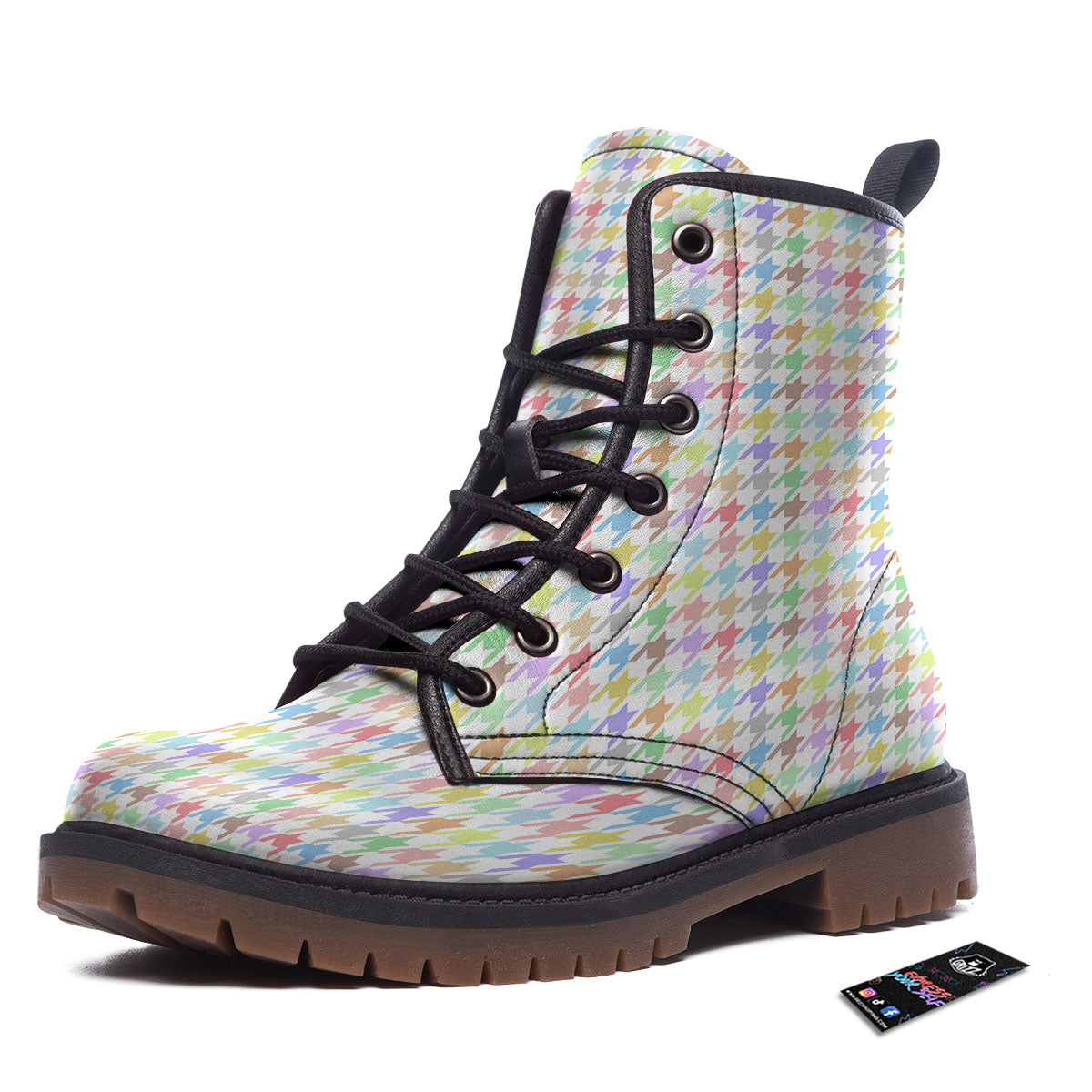 Houndstooth Colorful Print Work Boots-grizzshop