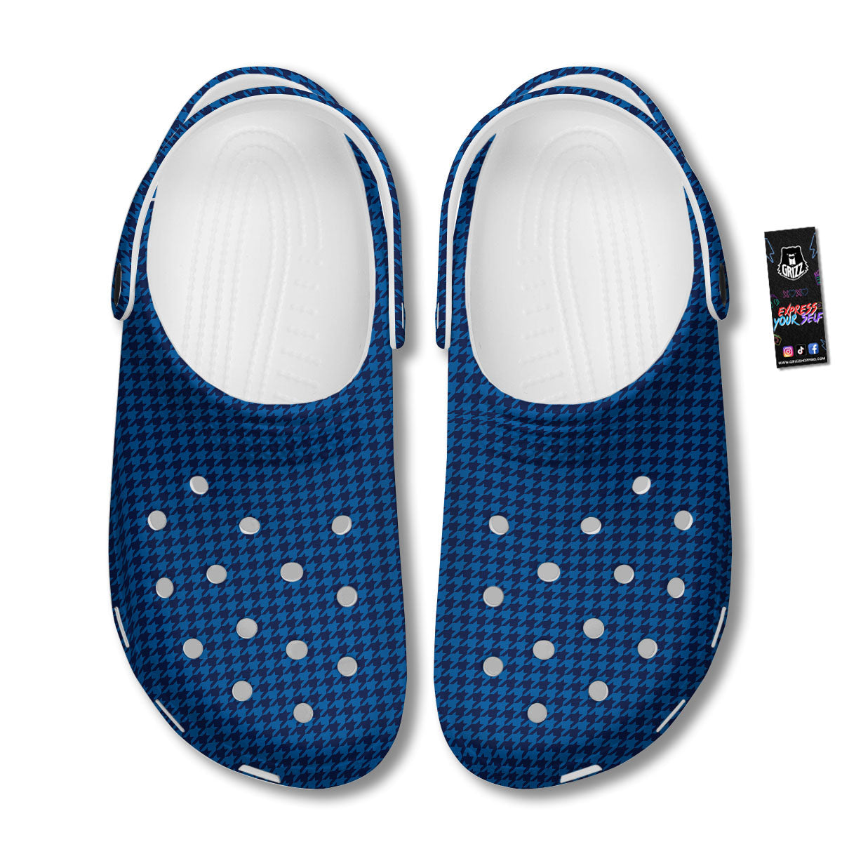 Houndstooth Deep Blue Print Pattern Clog-grizzshop