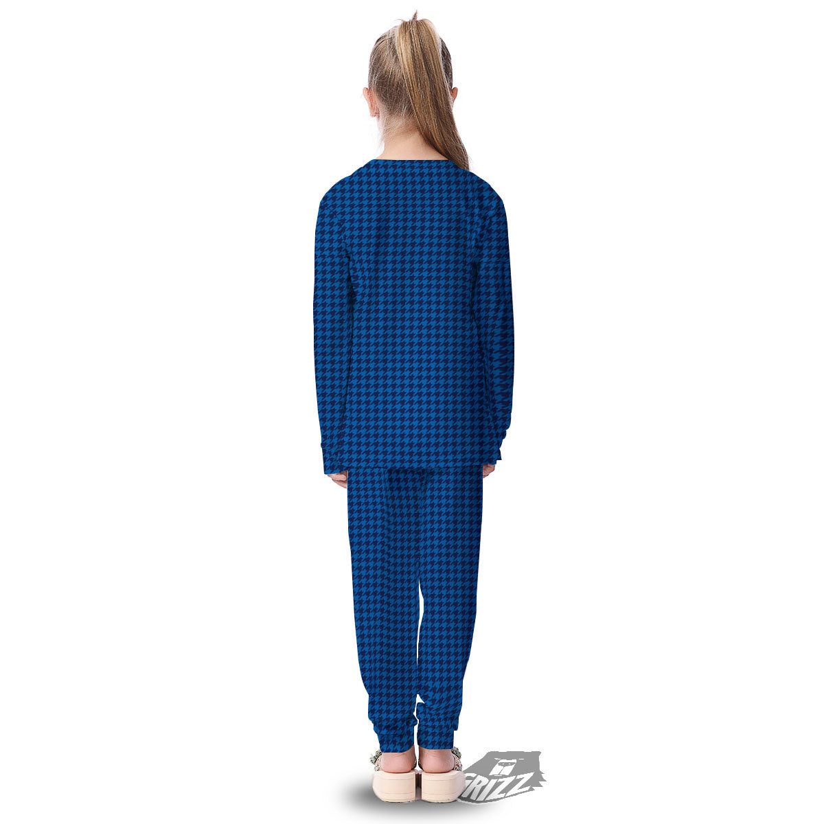 Houndstooth Deep Blue Print Pattern Kid's Pajamas-grizzshop